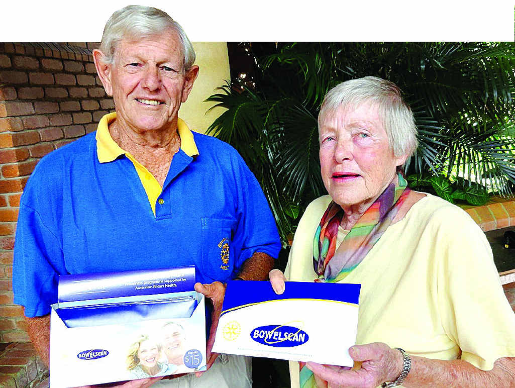 GET WITH THE PROGRAM: The Rotary Club of Maleny’s Lionel Tilley has a fan in Helen Evans, who credits the Rotary Bowelscan program with saving her life. GET WITH THE PROGRAM: The Rotary Club of Maleny’s Lionel Tilley has a fan in Helen Evans, who credits the Rotary Bowelscan program with saving her life.